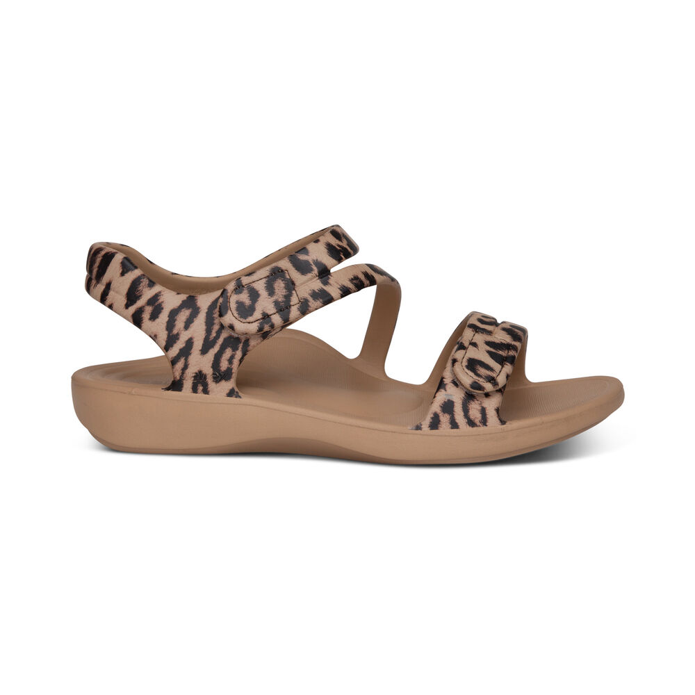 Aetrex Women's Jillian Sport Water-Friendly Sandals - Leopard | USA TMZBHQU